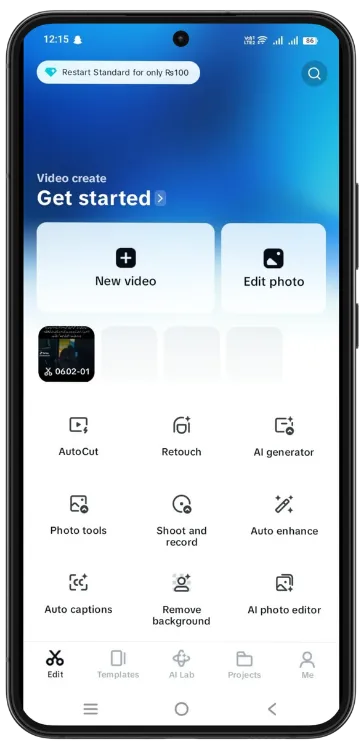 Interface conviviale de la version gratuite de CapCut Pro